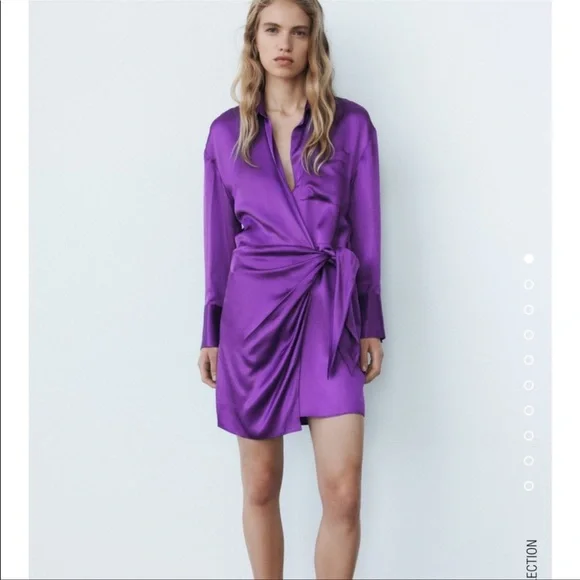 zara purple wrap dress Zara | Dresses | Zara Satin Effect Wrap Dress